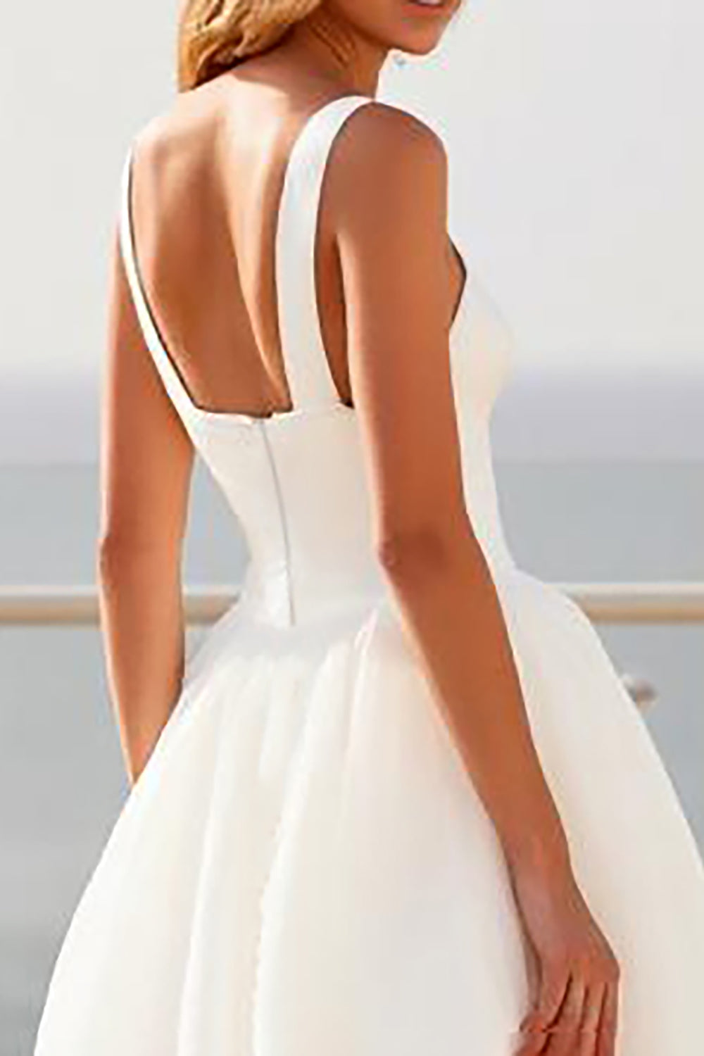 Ivory Spaghetti Straps A Line Crepe Tulle Wedding Dress