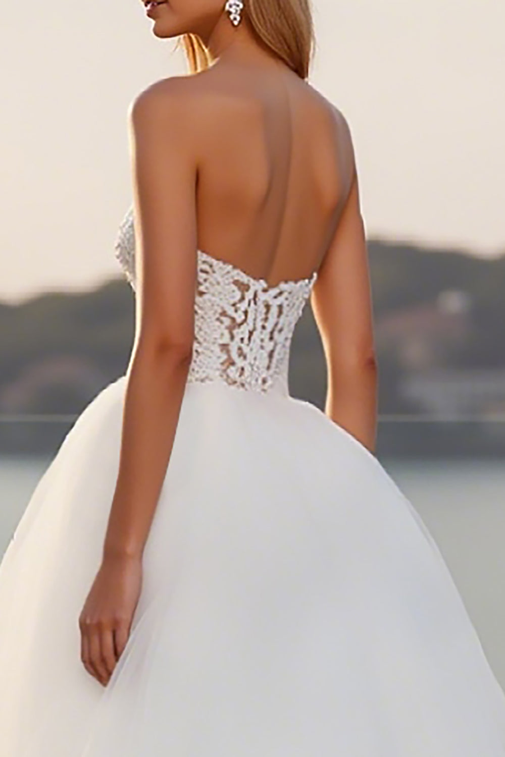 Lace Strapless A Line Tulle Ivory Wedding Dress