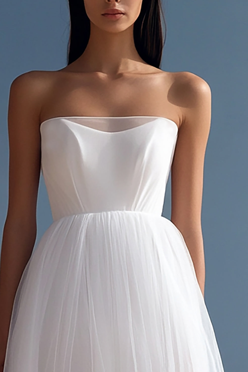 A Line Strapless Pleated Tulle Graduation Dress