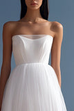 A Line Strapless Pleated Tulle Graduation Dress