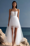 A Line Strapless Pleated Tulle Graduation Dress