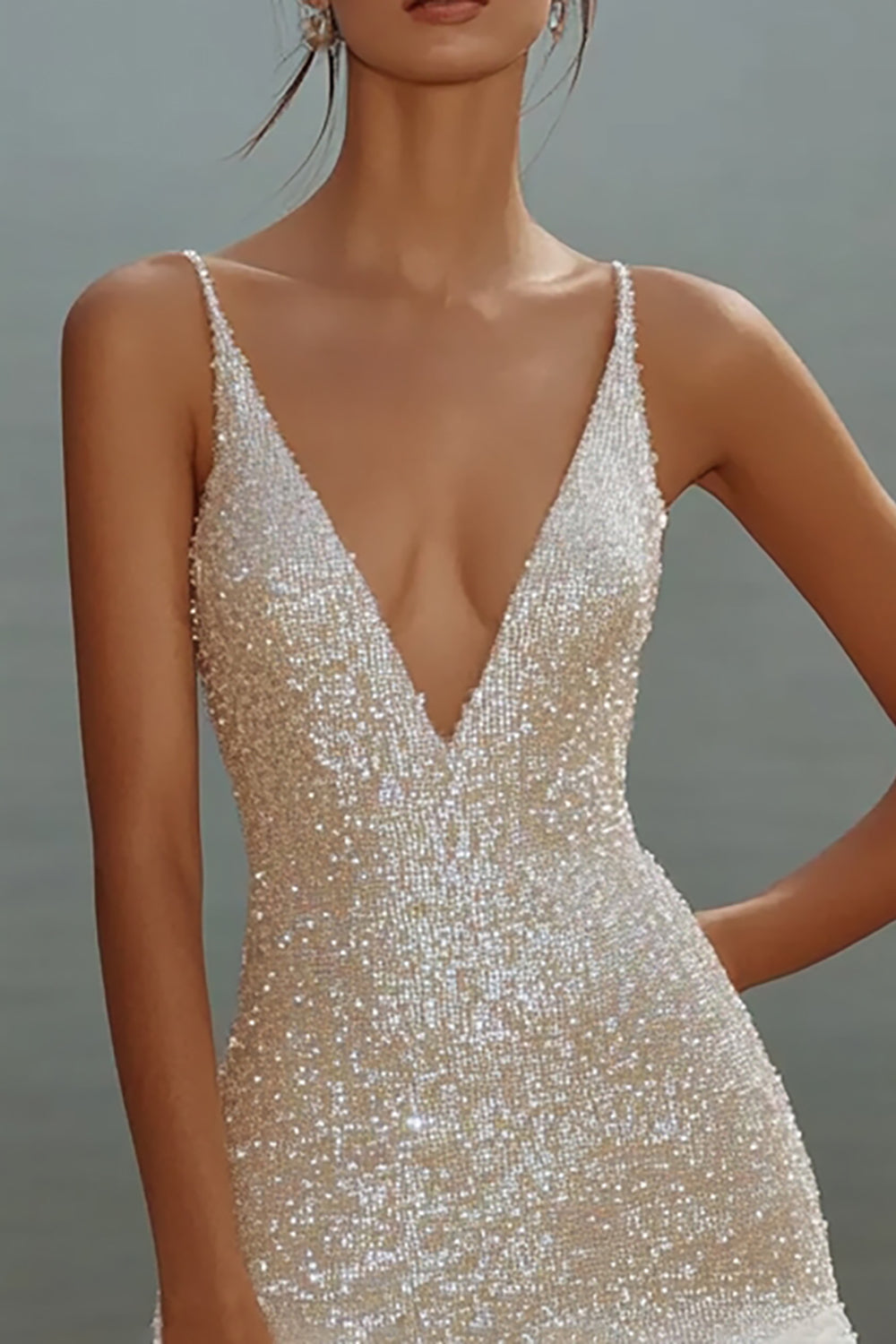 White Bodycon Spaghetti Straps Sequin Short Graduation Dress