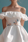 Floral A Line White Off The Shoulder Short Graduation Dress