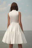 A Line White Halter Ruffles Short Graduation Dress