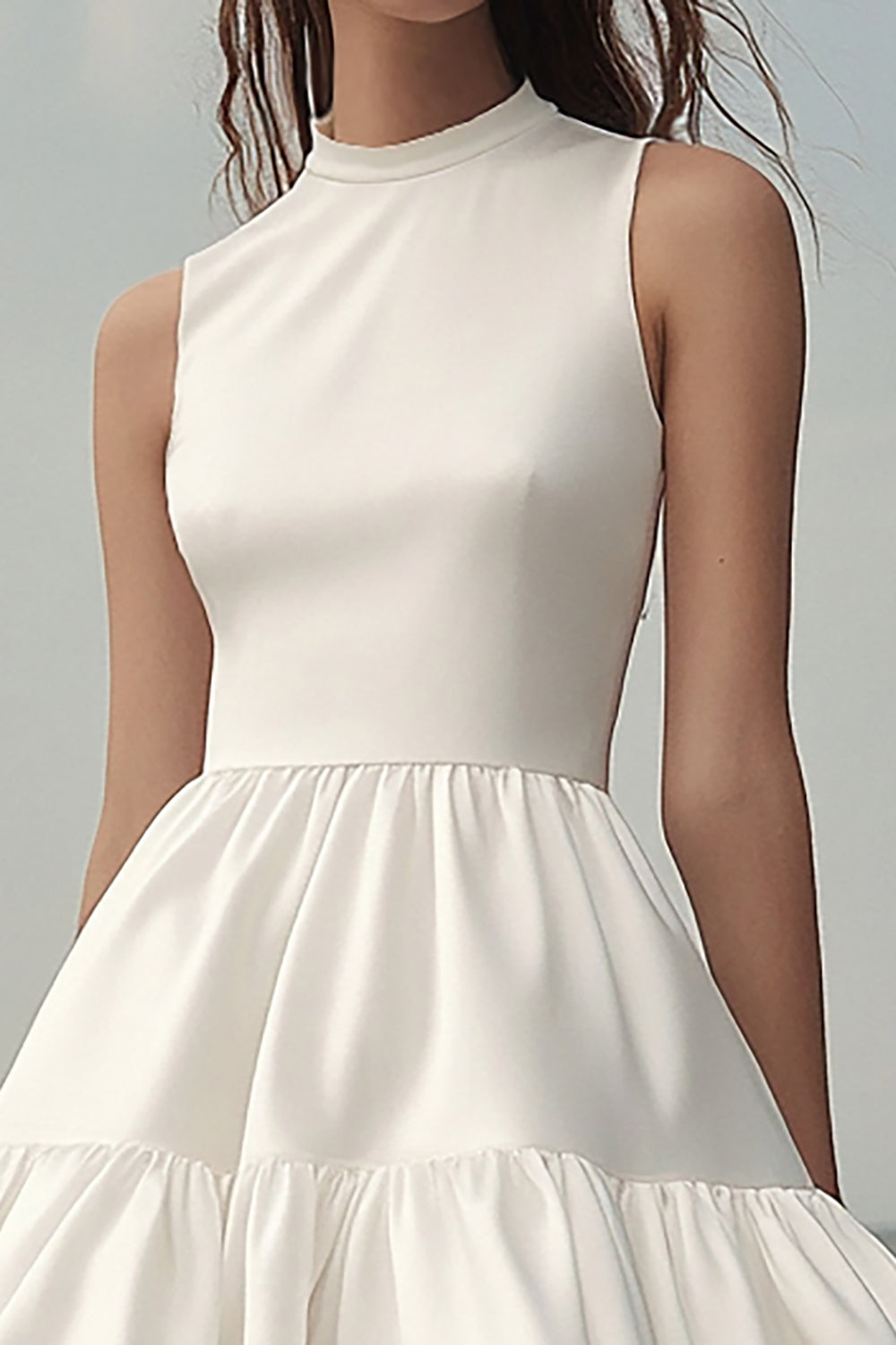 A Line White Halter Ruffles Short Graduation Dress