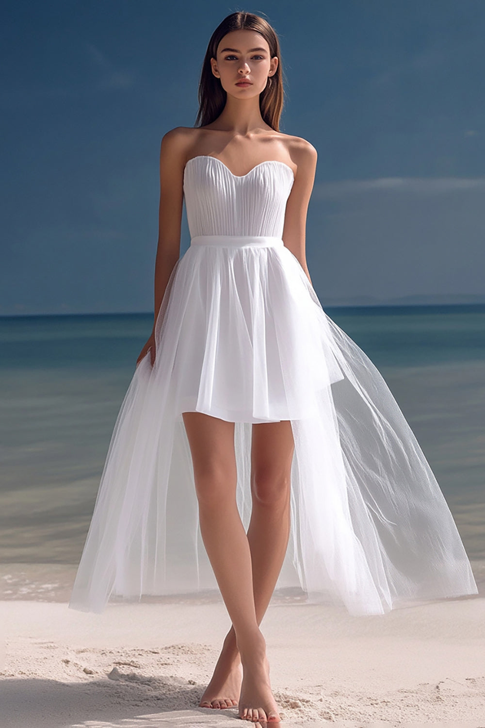 Strapless A-Line High Low Little White Graduation Dress