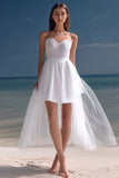 Strapless A-Line High Low Little White Graduation Dress