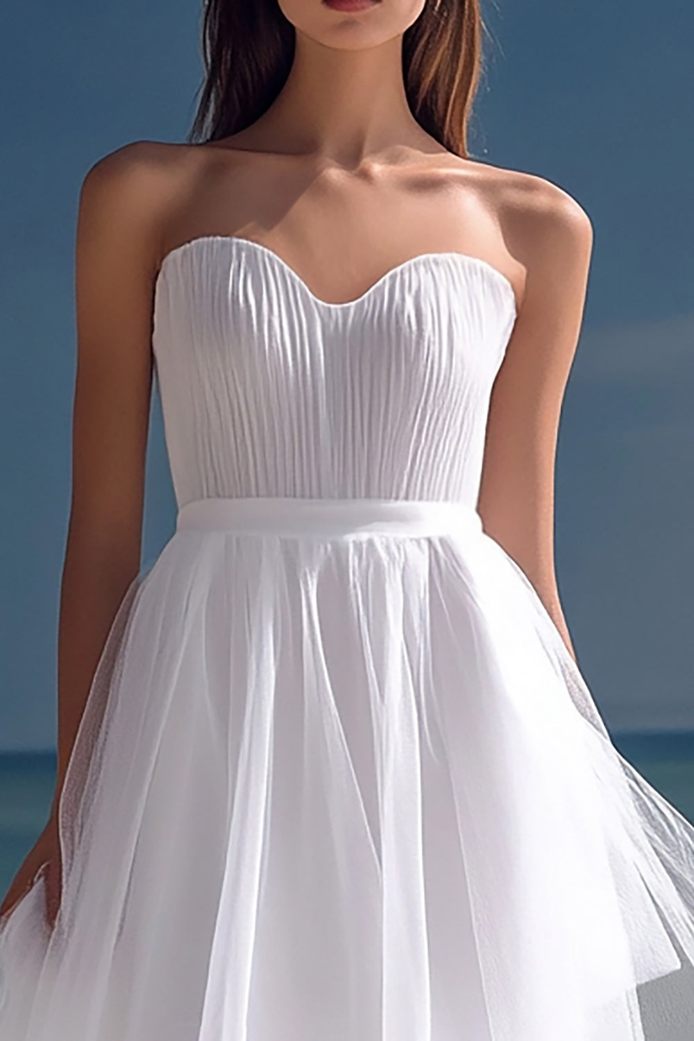 Strapless A-Line High Low Little White Graduation Dress