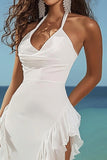 Bodycon Halter Ruffles Little White Graduation Dress