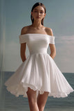 A-Line Of the Shoulder Chiffon Little White Graduation Dress