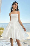 White A-Line Strapless Chiffon Bridal Shower Dress