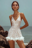 Sparkly Bodycon Sequins Spaghetti Straps Ruffles Little White Graduation Dress