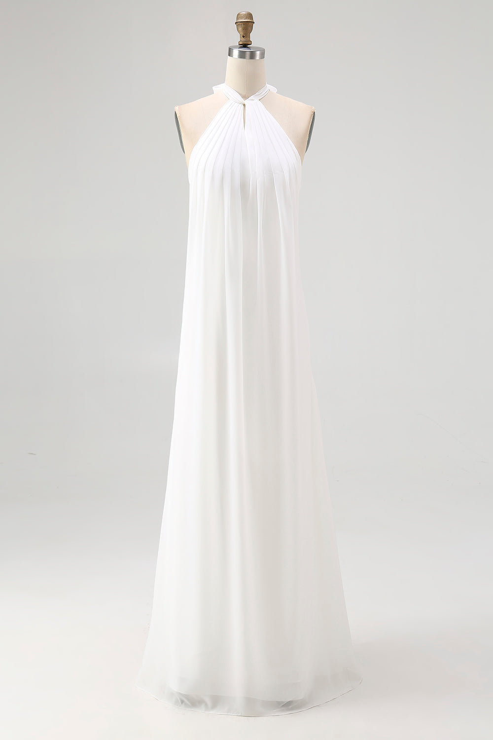 White Halter Sheath Chiffon Maxi White Dress