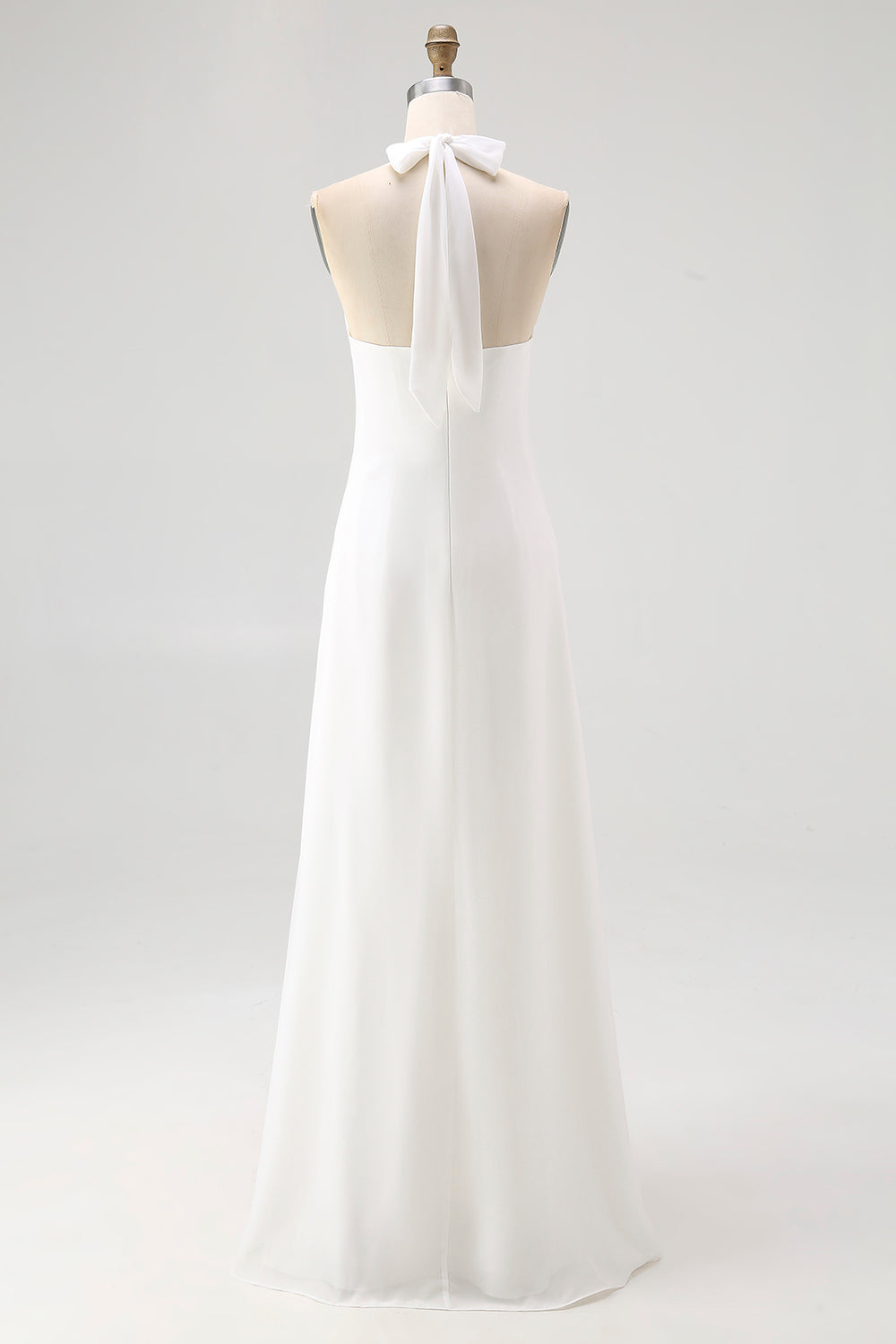 White Halter Sheath Chiffon Maxi White Dress