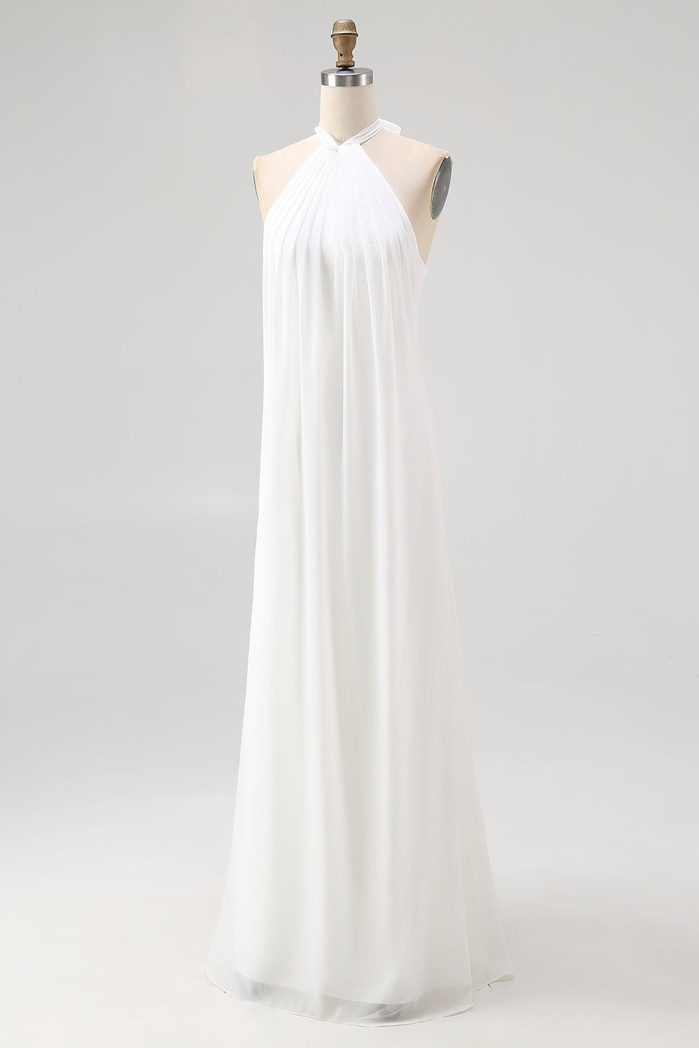 White Halter Sheath Chiffon Maxi White Dress