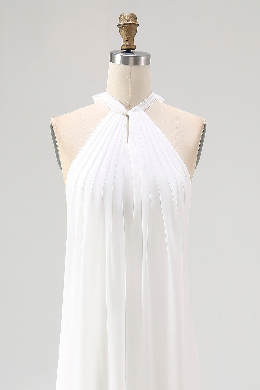 White Halter Sheath Chiffon Maxi White Dress