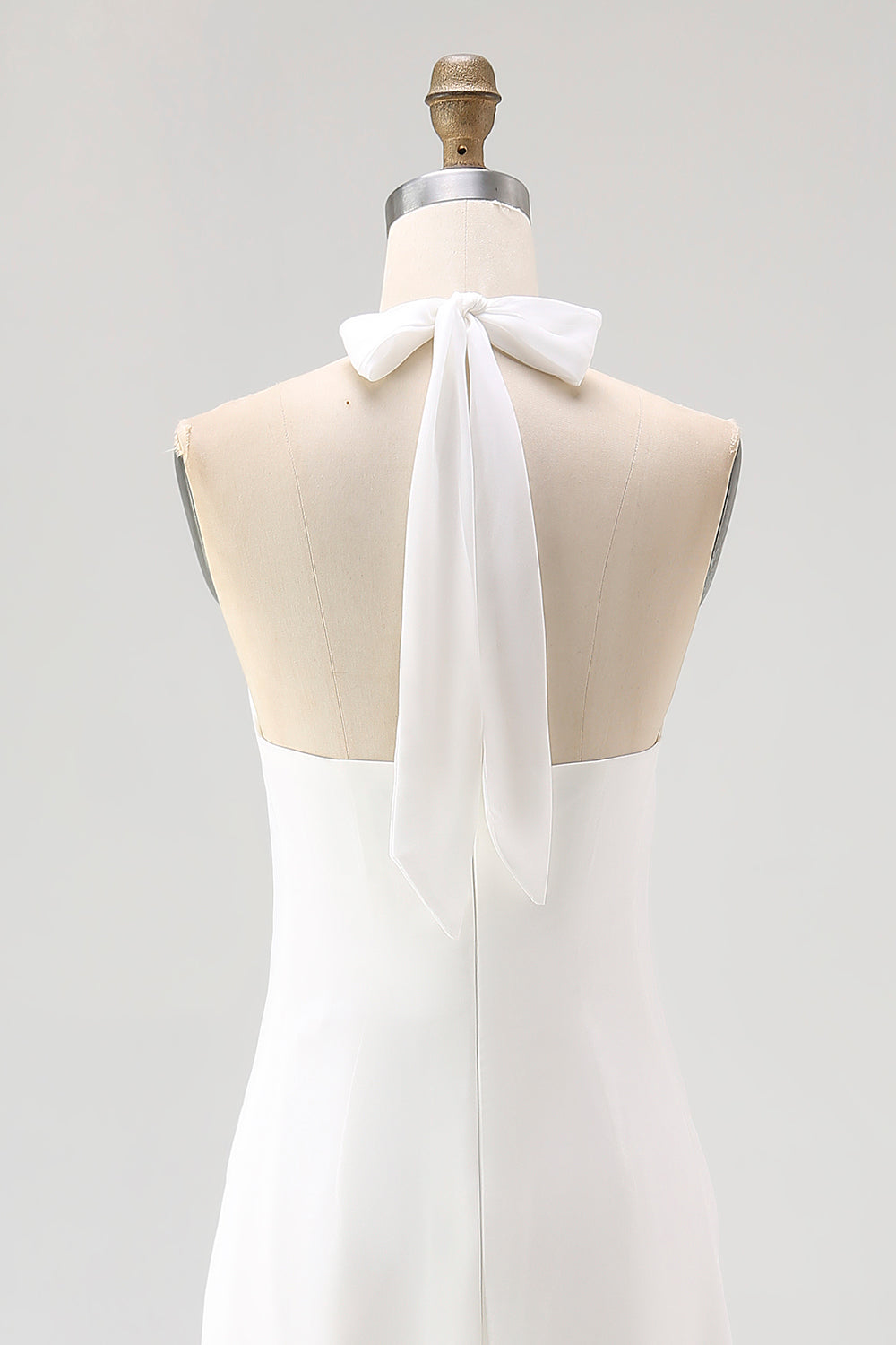 White Halter Sheath Chiffon Maxi White Dress