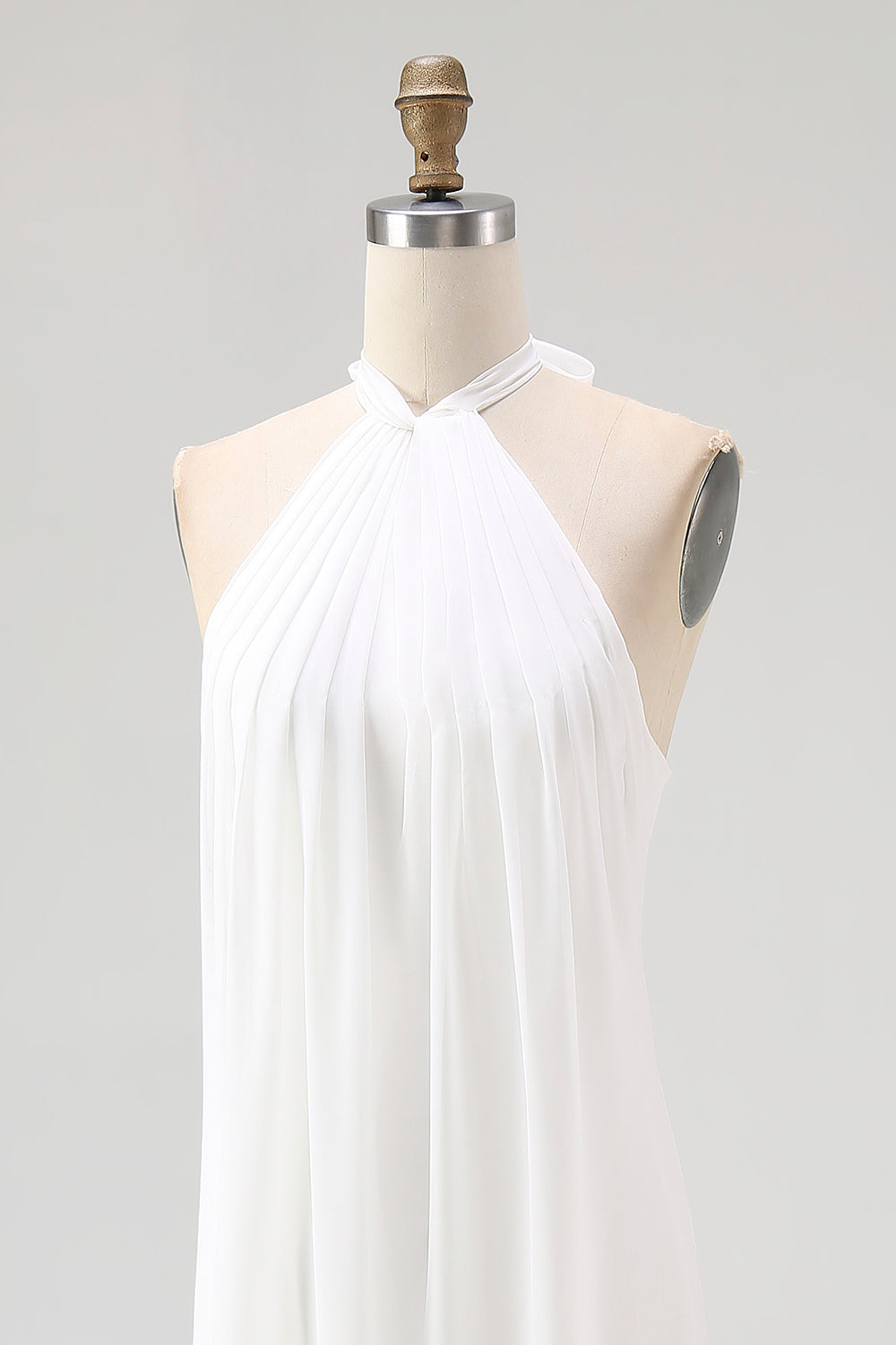 White Halter Sheath Chiffon Maxi White Dress