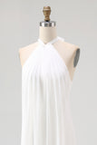 White Halter Sheath Chiffon Maxi White Dress
