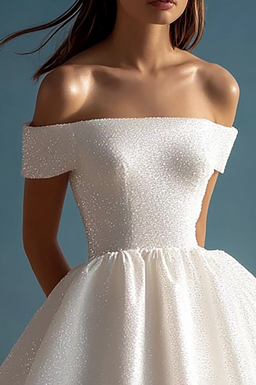 Sparkly White Off the Shoulder A Line Sequins Graduation Dress