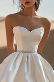 Sweetheart White A Line Satin Graduation Dress with Beading