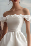 Off the Shoulder A Line White Organza Graduation Dress