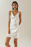 White Satin Spaghetti Straps Graduation Dress