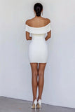 Off the Shoulder Tight White Graduation Dress with Bow