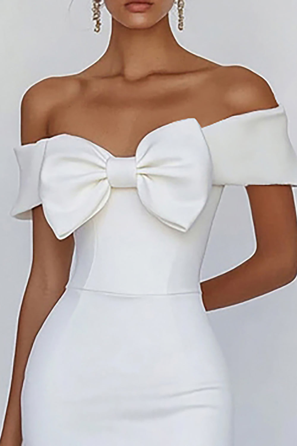 Off the Shoulder Tight White Graduation Dress with Bow