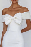 Off the Shoulder Tight White Graduation Dress with Bow