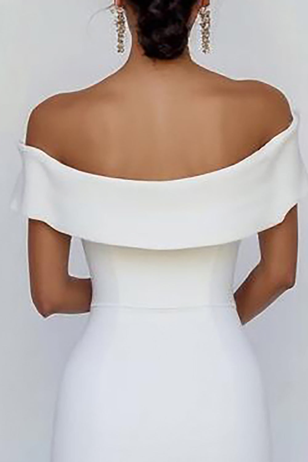 Off the Shoulder Tight White Graduation Dress with Bow