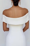 Off the Shoulder Tight White Graduation Dress with Bow