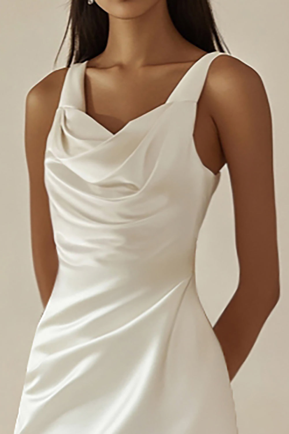 Satin White Bodycon Cowl Neck Short Graduation Dress