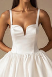 White A Line Spaghetti Straps Short Graduation Dress