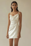 White Satin Cowl Neck Short Graduation Dress