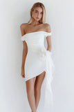 Off the Shoulder Bodycon White Graduation Dress with Flower