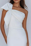 White One Shoulder Bow Bodycon Graduation Dress