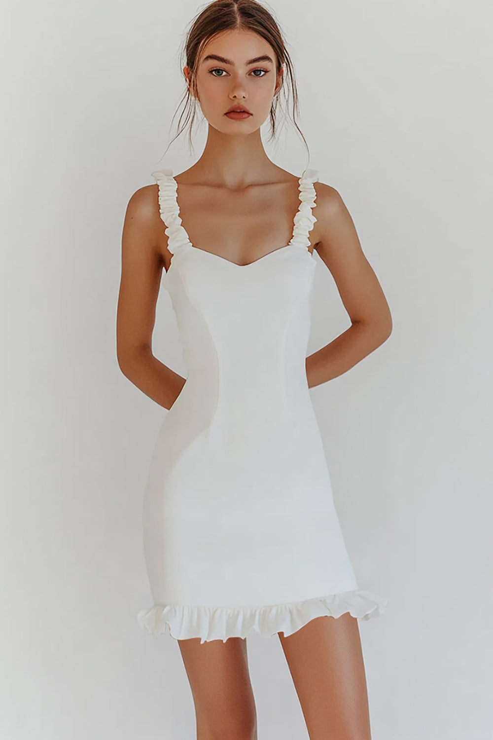 Chic Bodycon Ruffled White Graduation Dress