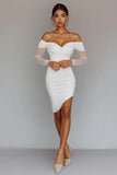 Bodycon White Ruched Off the Shoulder Graduation Dress