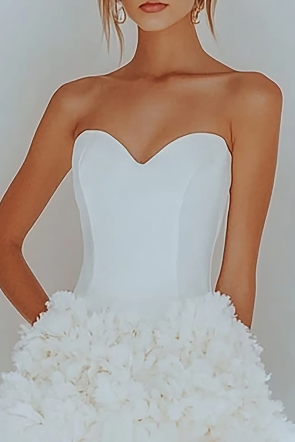 Strapless White Ruffled A Line Satin Graduation Dress