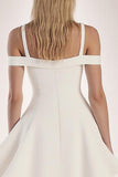 Off The Shoulder A Line Ruffle Satin White Short Graduation Dress