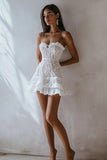Strapless Lace A Line Short White Graduation Dress