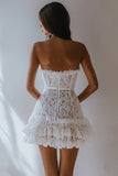 Strapless Lace A Line Short White Graduation Dress