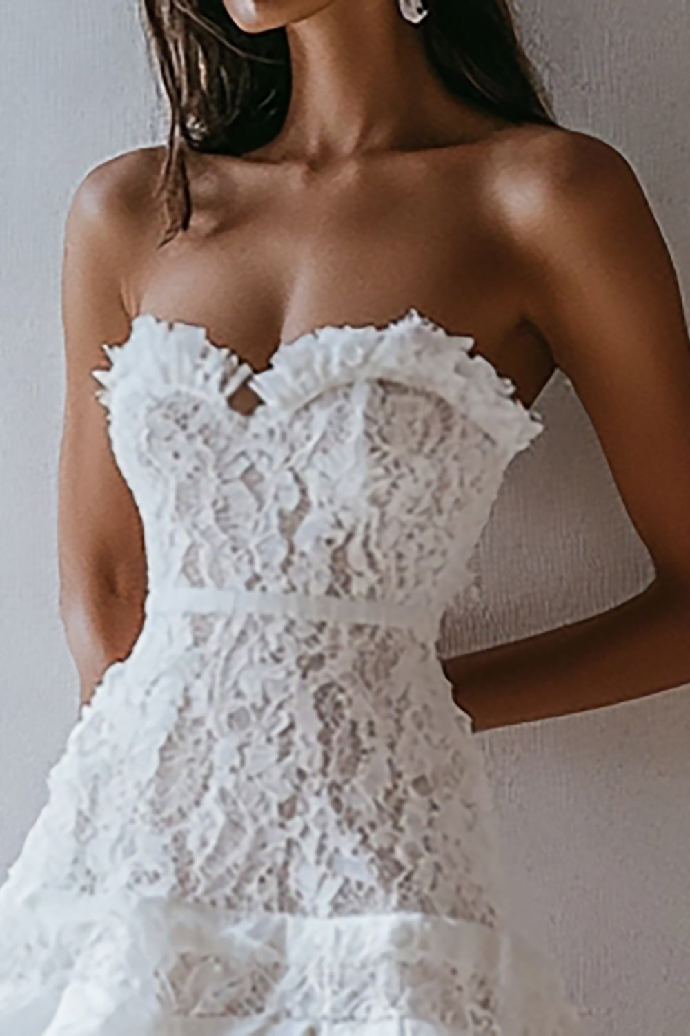 Strapless Lace A Line Short White Graduation Dress