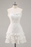 Strapless Lace A Line Short White Graduation Dress