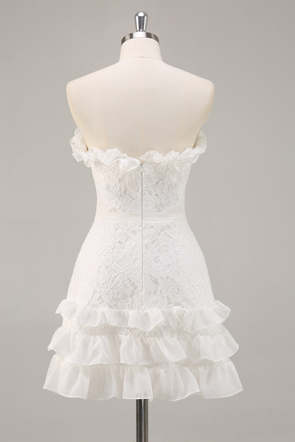 Strapless Lace A Line Short White Graduation Dress