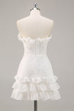 Strapless Lace A Line Short White Graduation Dress