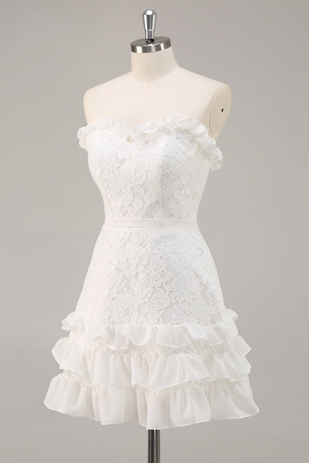 Strapless Lace A Line Short White Graduation Dress
