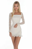 Bodycon Lace Satin White Graduation Dress with Long Sleeves