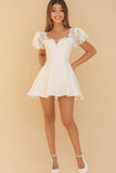 White A Line Short Sleeves Lace Short Graduation Dress